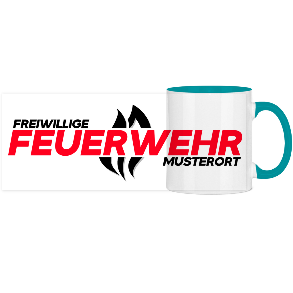 Panorama Tasse zweifarbig - Flamme Freiwillige Feuerwehr Rot [Personalisierbar]