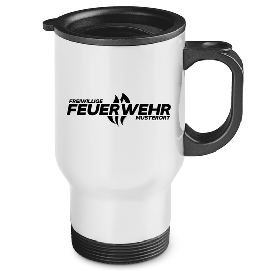 Edelstahl-Thermobecher - Flamme Freiwillige Feuerwehr Schwarz [Personalisierbar]