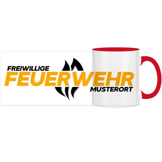 Panorama Tasse zweifarbig - Flamme Freiwillige Feuerwehr Gelb [Personalisierbar]