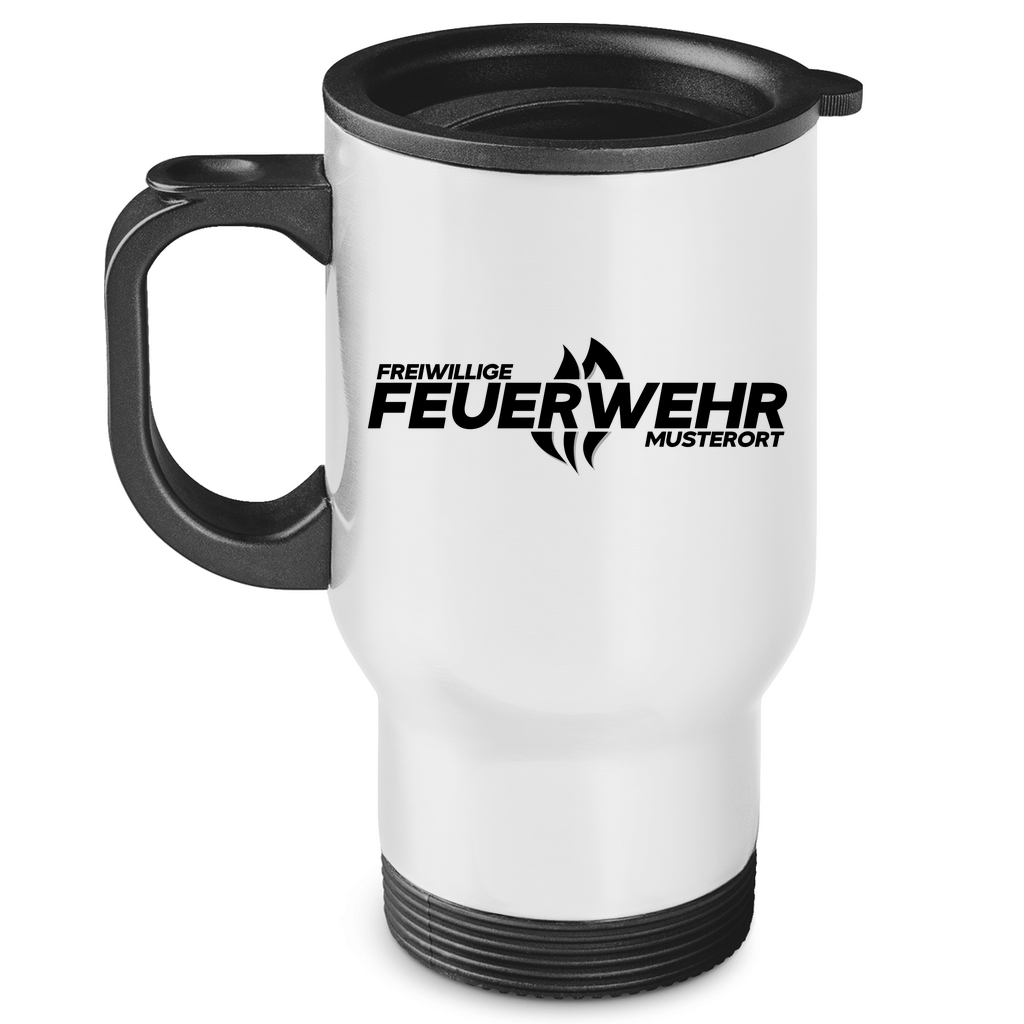 Edelstahl-Thermobecher - Flamme Freiwillige Feuerwehr Schwarz [Personalisierbar]