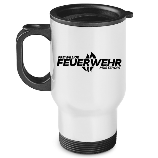 Edelstahl-Thermobecher - Flamme Freiwillige Feuerwehr Schwarz [Personalisierbar]