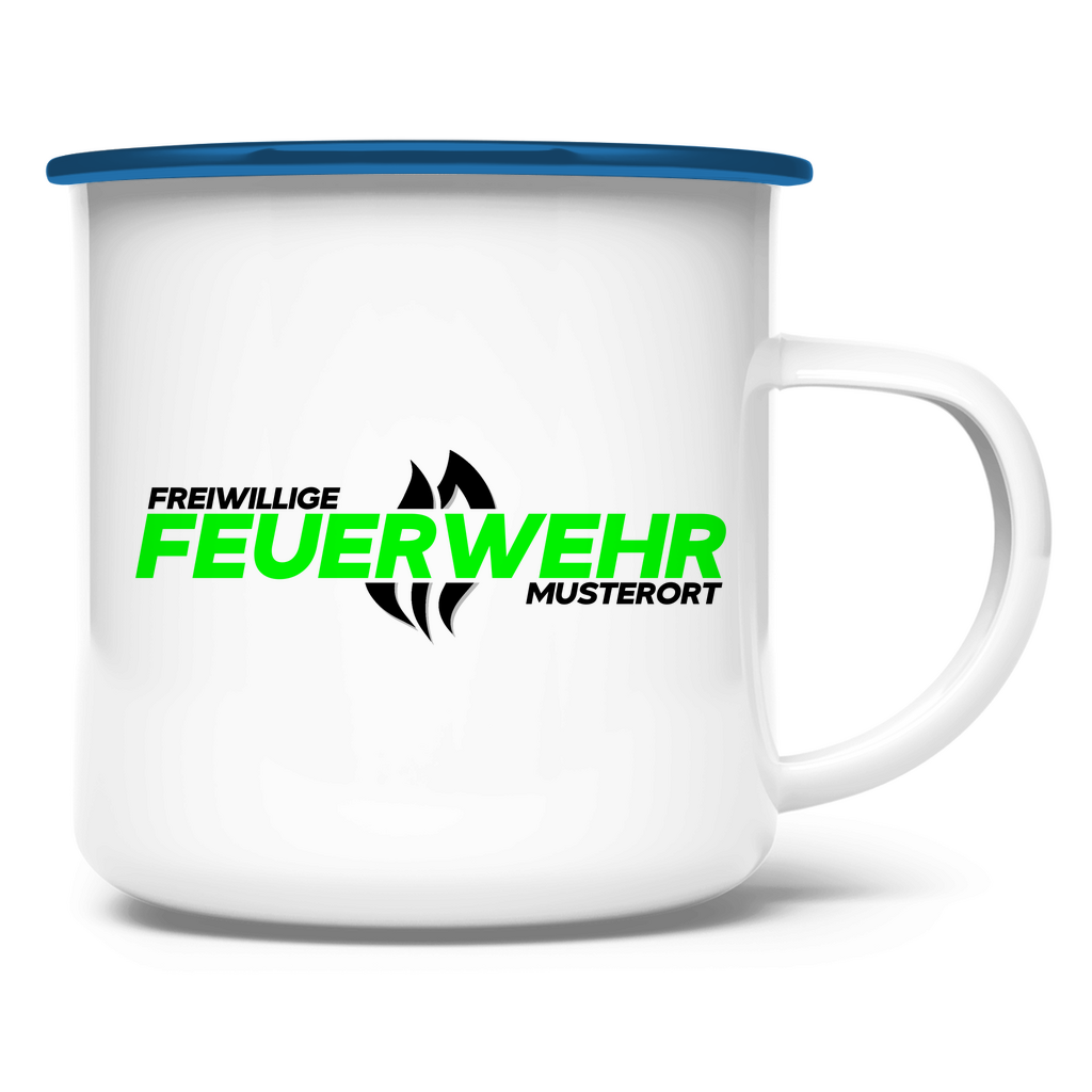 Emaille Tasse - Flamme Freiwillige Feuerwehr Grün [Personalisierbar]