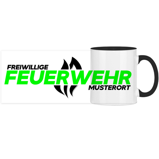 Panorama Tasse zweifarbig - Flamme Freiwillige Feuerwehr Grün [Personalisierbar]