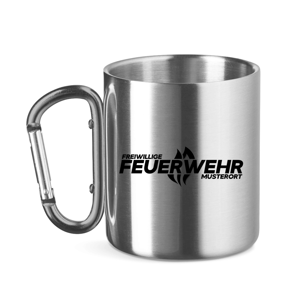 Edelstahltasse mit Karabinergriff - Flamme Freiwillige Feuerwehr Schwarz [Personalisierbar]