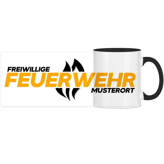 Panorama Tasse zweifarbig - Flamme Freiwillige Feuerwehr Gelb [Personalisierbar]