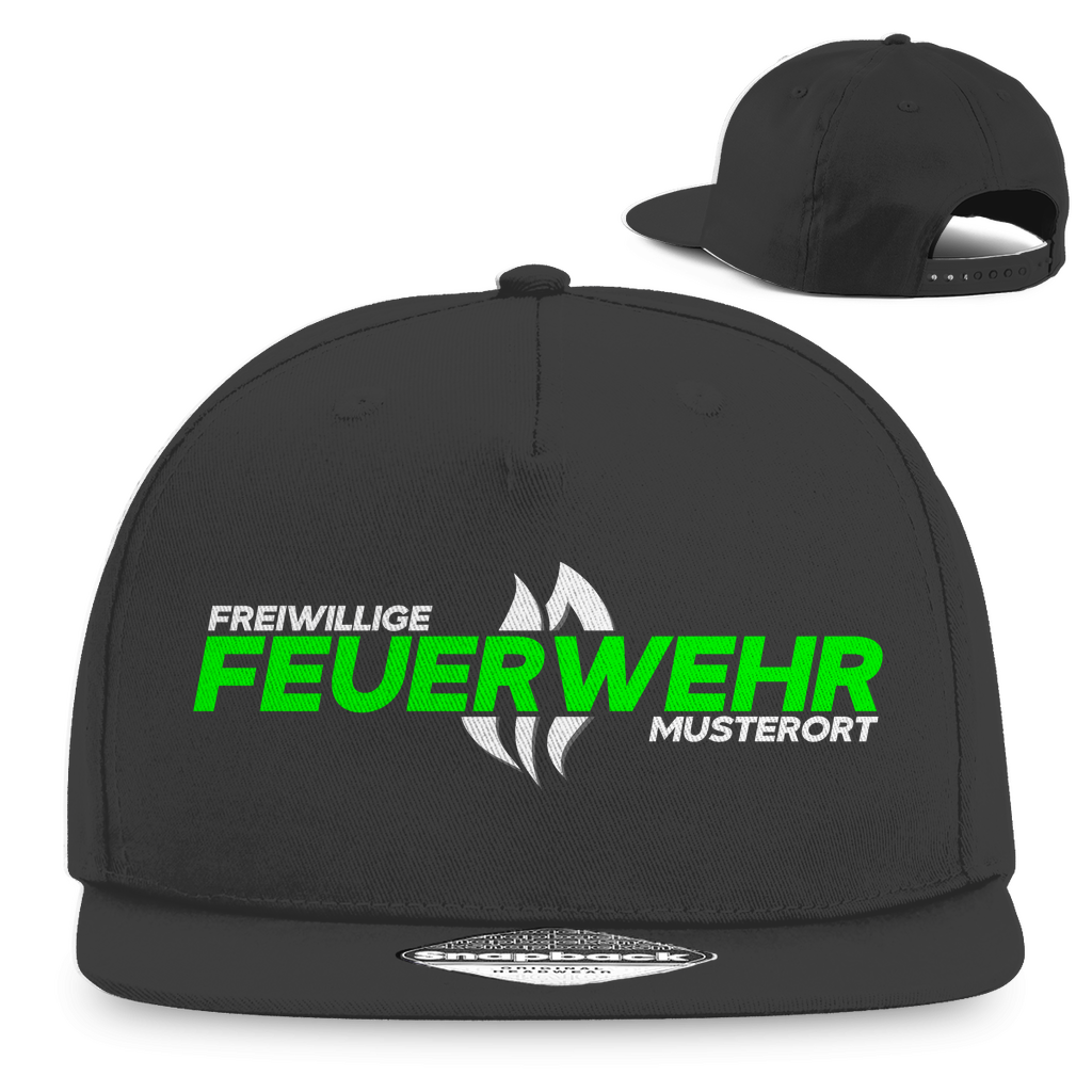 Snapback Rapper Cap - Flamme Freiwillige Feuerwehr Grün [Personalisierbar]