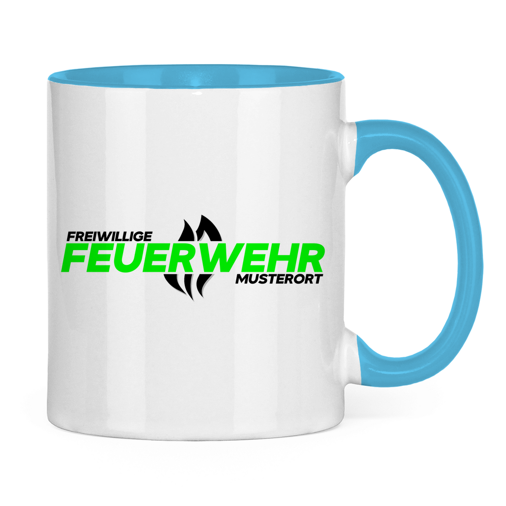Tasse zweifarbig - Flamme Freiwillige Feuerwehr Grün [Personalisierbar]