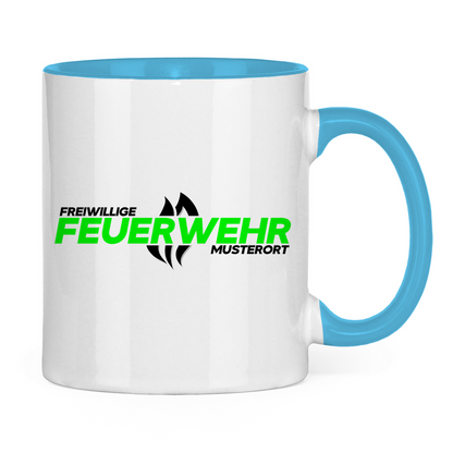 Tasse zweifarbig - Flamme Freiwillige Feuerwehr Grün [Personalisierbar]