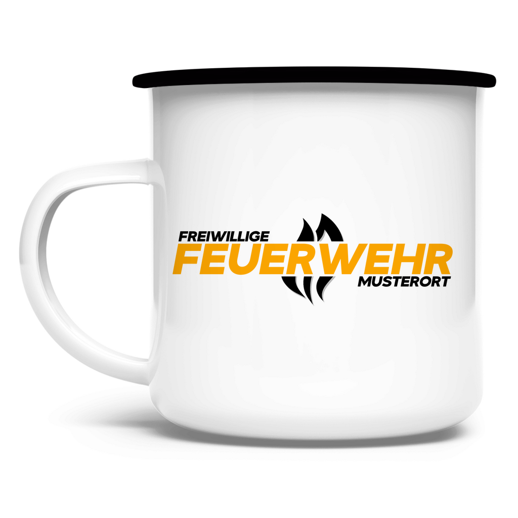 Emaille Tasse - Flamme Freiwillige Feuerwehr Gelb [Personalisierbar]