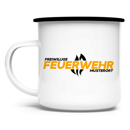 Emaille Tasse - Flamme Freiwillige Feuerwehr Gelb [Personalisierbar]