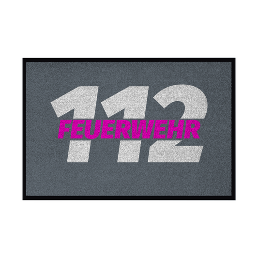 Fußmatte mit Gummirand - 112 Feuerwehr Pink
