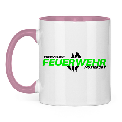 Tasse zweifarbig - Flamme Freiwillige Feuerwehr Grün [Personalisierbar]