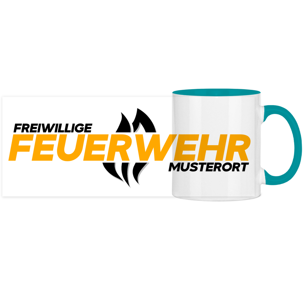 Panorama Tasse zweifarbig - Flamme Freiwillige Feuerwehr Gelb [Personalisierbar]
