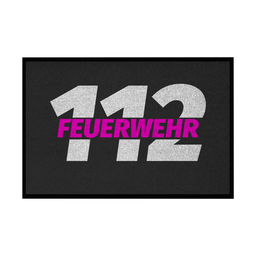 Fußmatte mit Gummirand - 112 Feuerwehr Pink