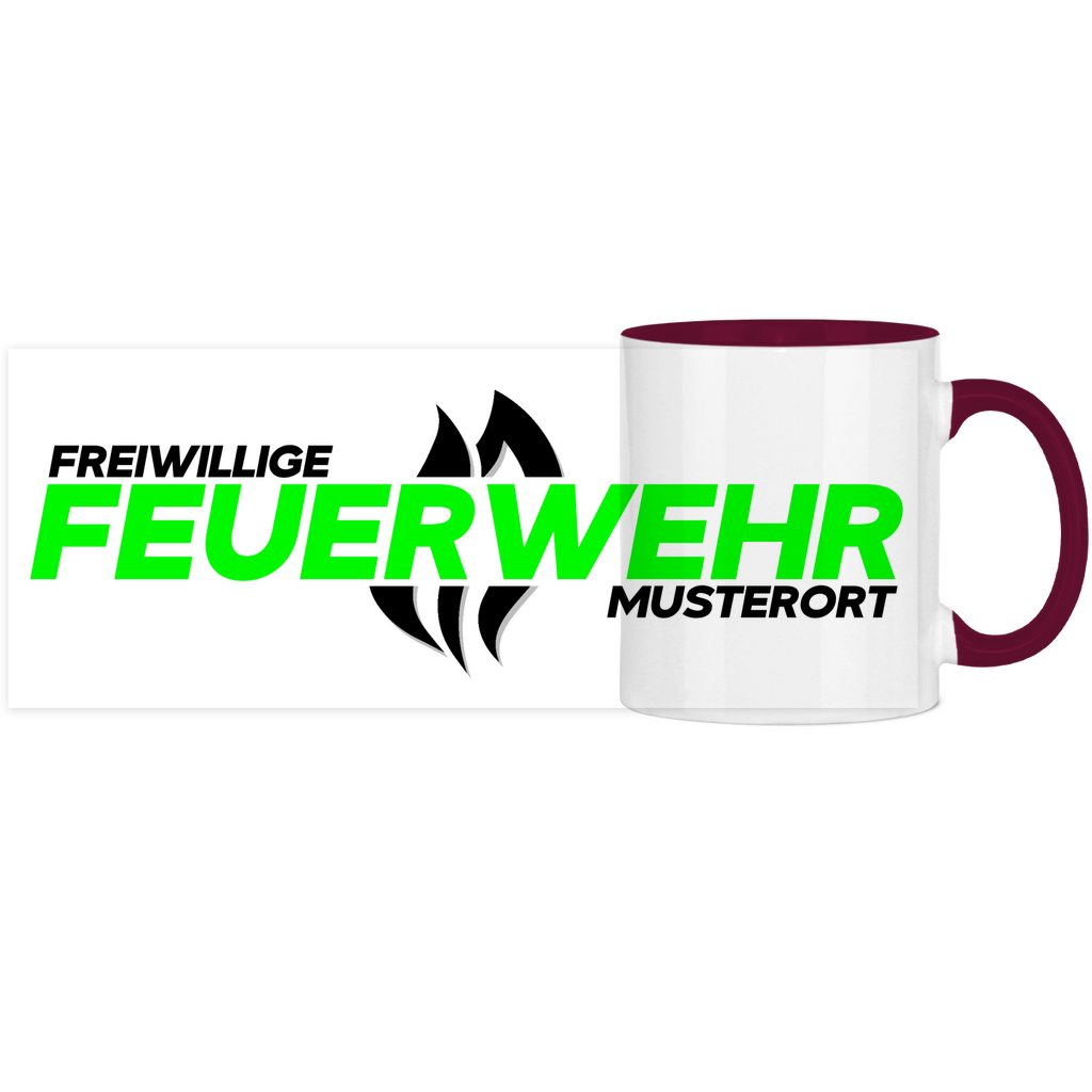 Panorama Tasse zweifarbig - Flamme Freiwillige Feuerwehr Grün [Personalisierbar]