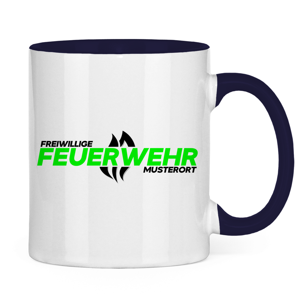 Tasse zweifarbig - Flamme Freiwillige Feuerwehr Grün [Personalisierbar]