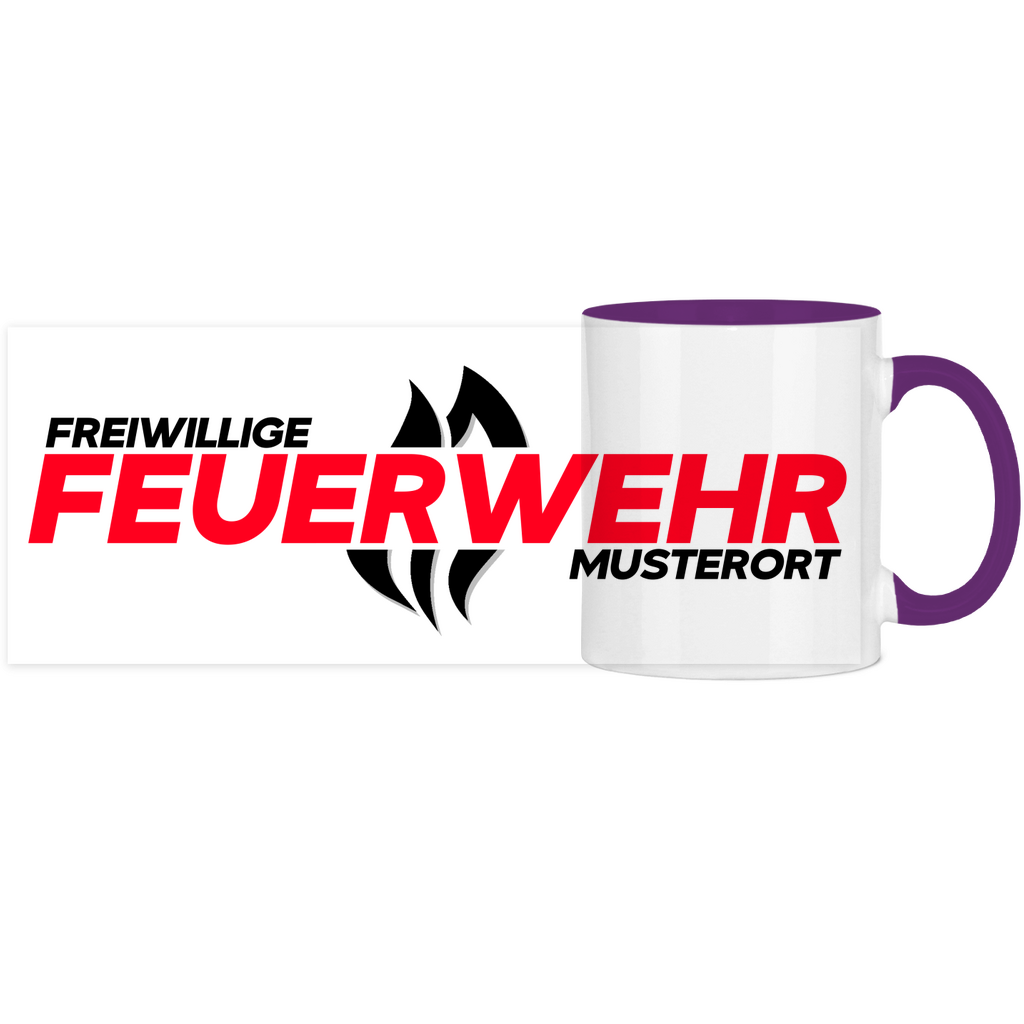 Panorama Tasse zweifarbig - Flamme Freiwillige Feuerwehr Rot [Personalisierbar]