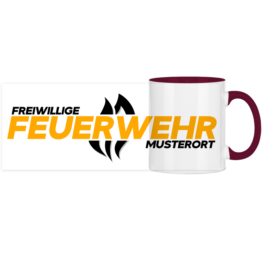 Panorama Tasse zweifarbig - Flamme Freiwillige Feuerwehr Gelb [Personalisierbar]