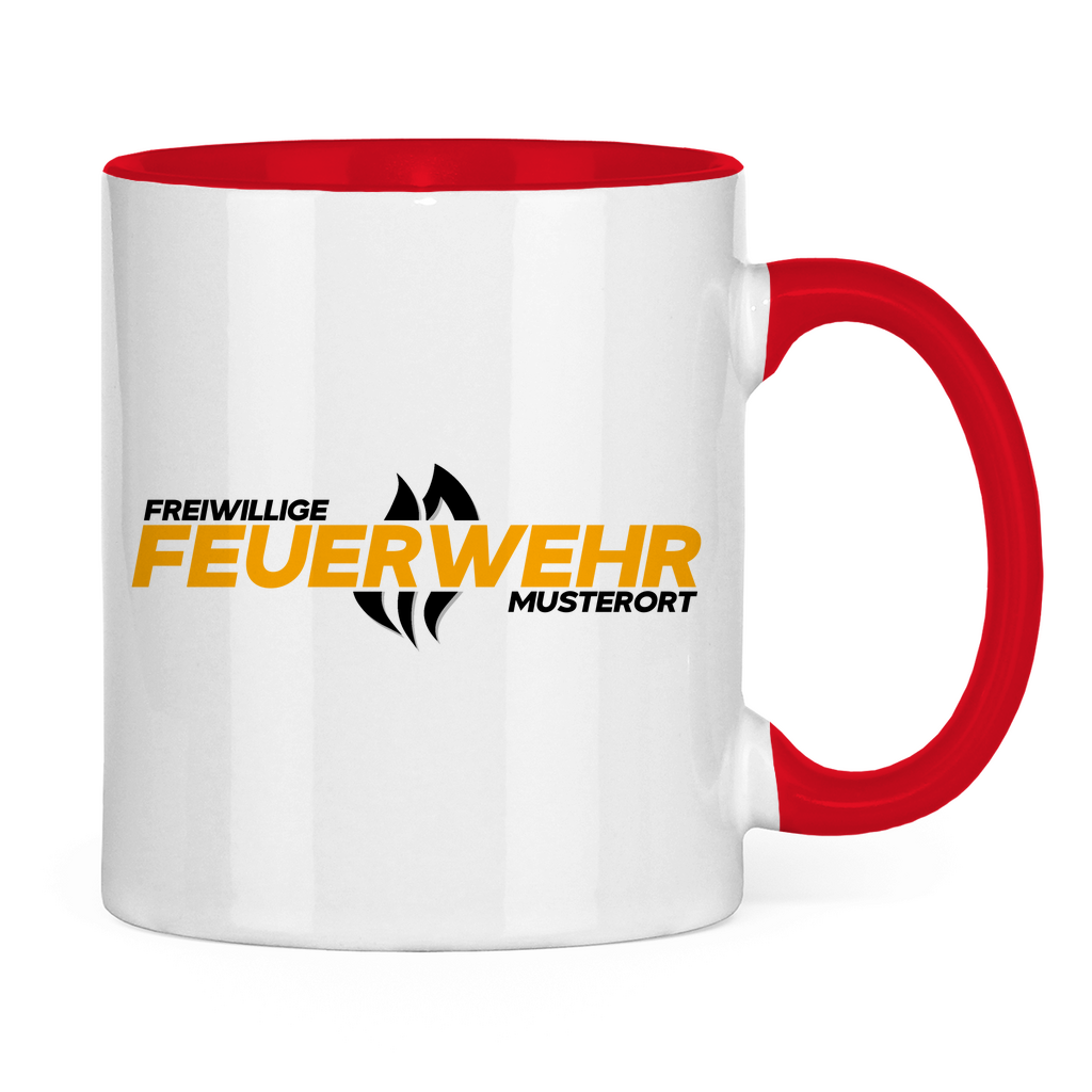Tasse zweifarbig - Flamme Freiwillige Feuerwehr Gelb [Personalisierbar]