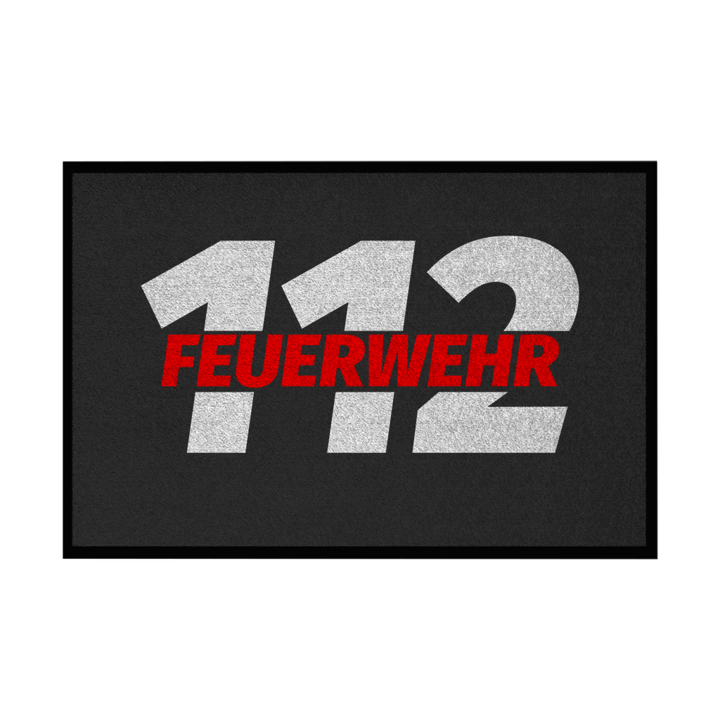 Fußmatte mit Gummirand - 112 Feuerwehr Rot