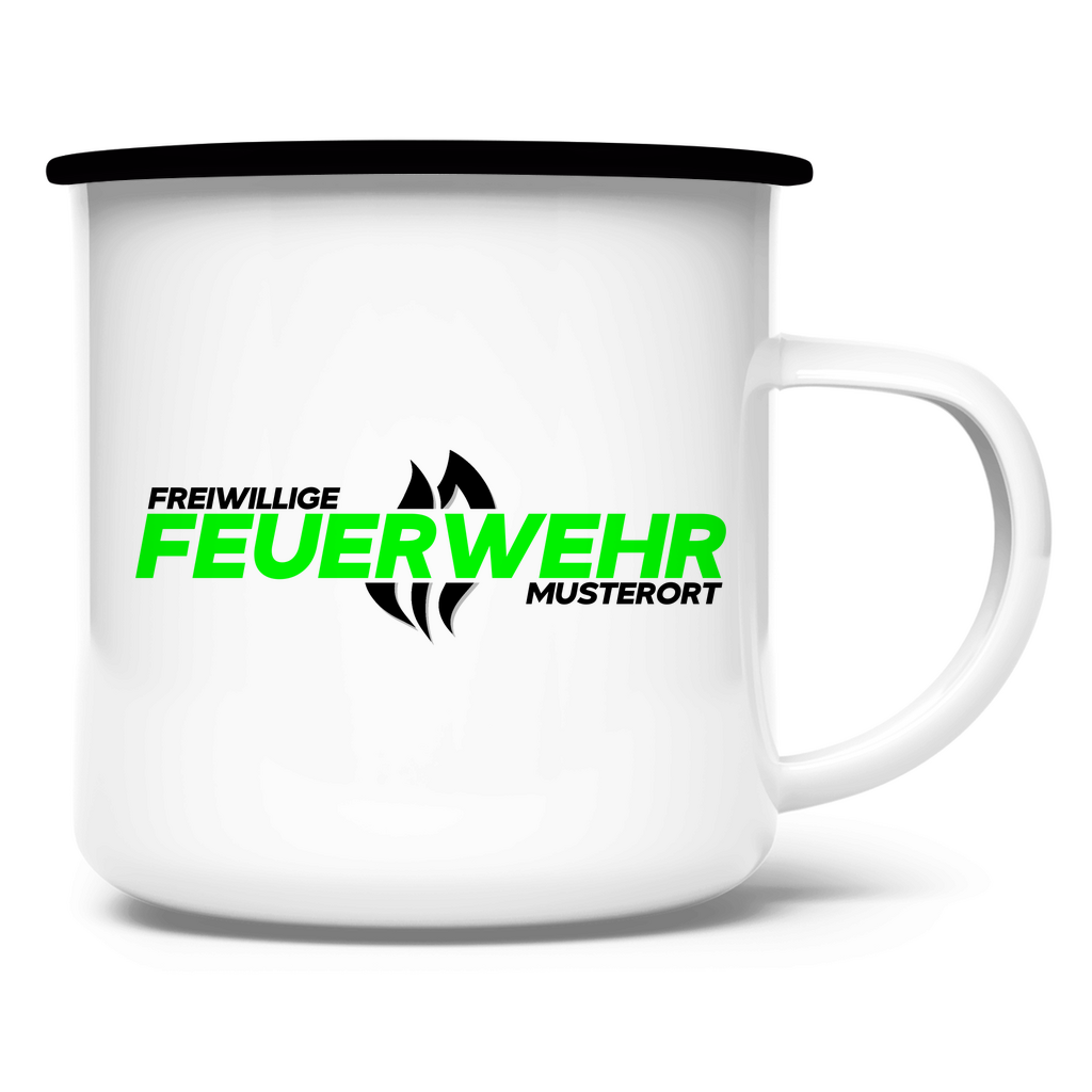 Emaille Tasse - Flamme Freiwillige Feuerwehr Grün [Personalisierbar]