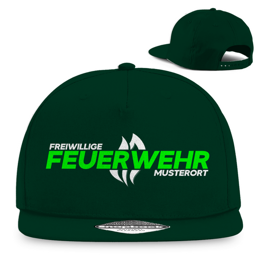 Snapback Rapper Cap - Flamme Freiwillige Feuerwehr Grün [Personalisierbar]