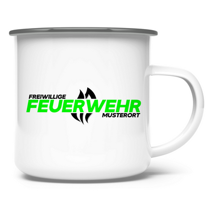 Emaille Tasse - Flamme Freiwillige Feuerwehr Grün [Personalisierbar]