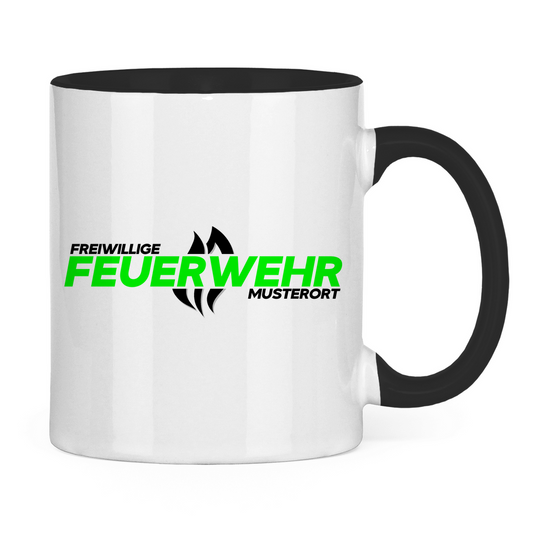 Tasse zweifarbig - Flamme Freiwillige Feuerwehr Grün [Personalisierbar]