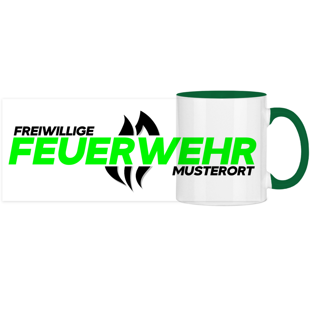 Panorama Tasse zweifarbig - Flamme Freiwillige Feuerwehr Grün [Personalisierbar]