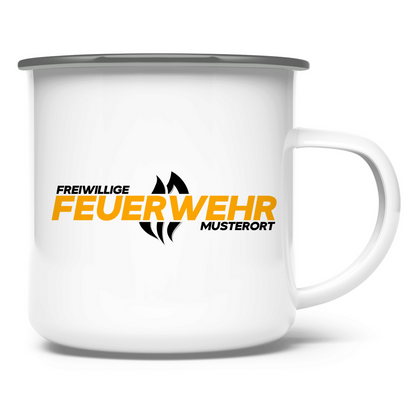 Emaille Tasse - Flamme Freiwillige Feuerwehr Gelb [Personalisierbar]