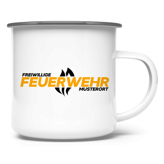 Emaille Tasse - Flamme Freiwillige Feuerwehr Gelb [Personalisierbar]