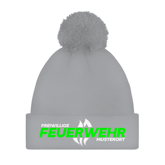 Bommelmütze - Flamme Freiwillige Feuerwehr Grün [Personalisierbar]