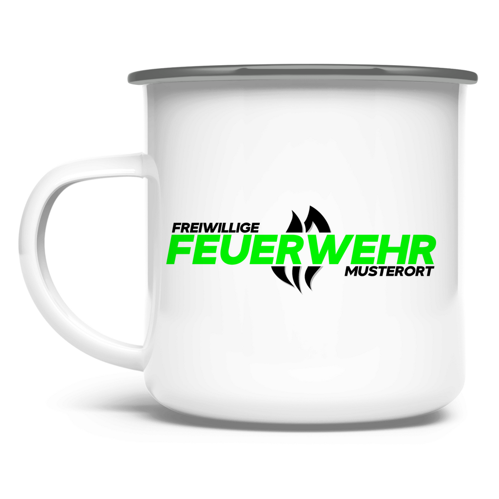 Emaille Tasse - Flamme Freiwillige Feuerwehr Grün [Personalisierbar]
