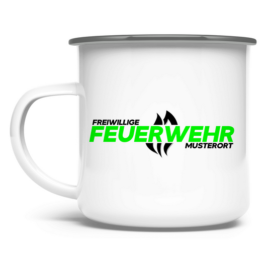 Emaille Tasse - Flamme Freiwillige Feuerwehr Grün [Personalisierbar]