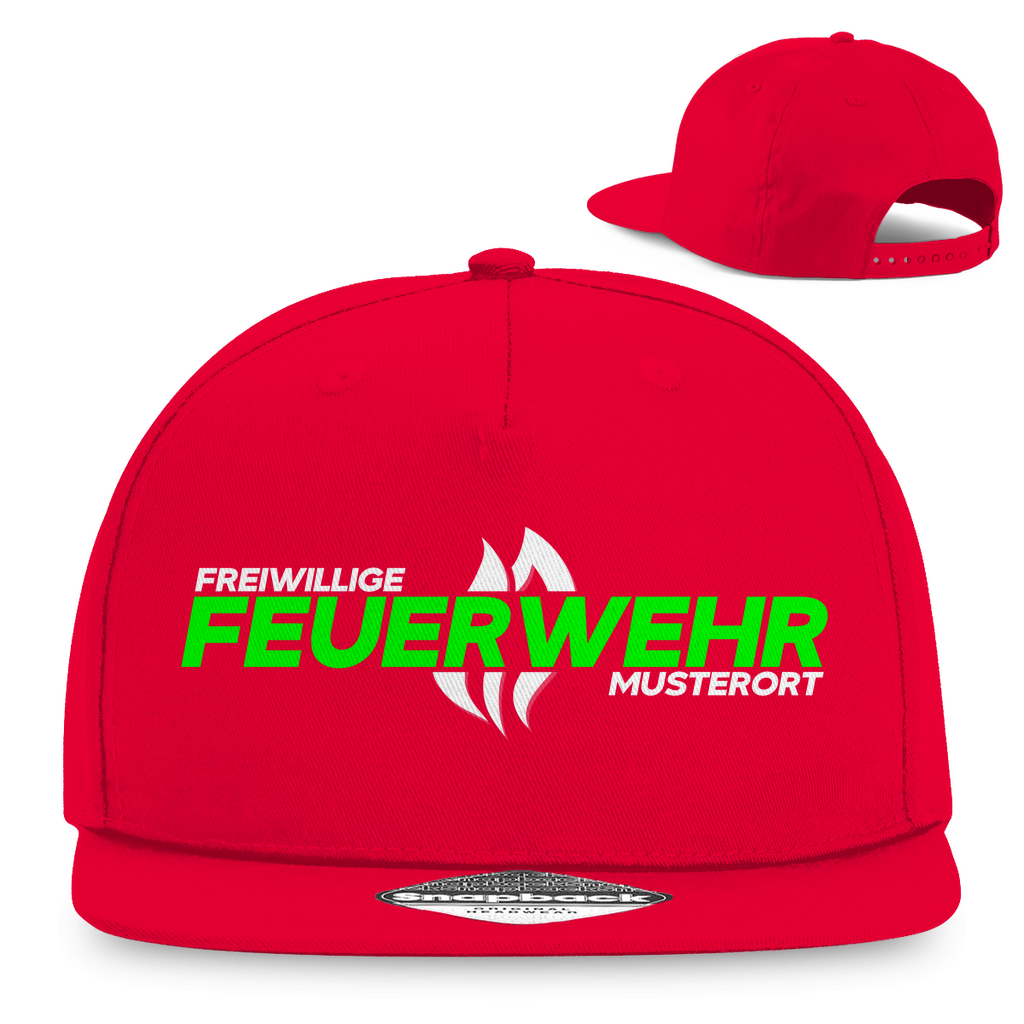 Snapback Rapper Cap - Flamme Freiwillige Feuerwehr Grün [Personalisierbar]