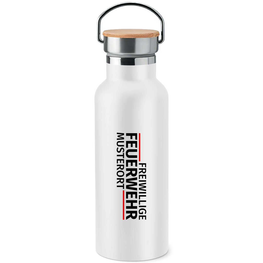 Edelstahl-Trinkflasche mit Bambusdeckel - Modern Freiwillige Feuerwehr [Personalisierbar]