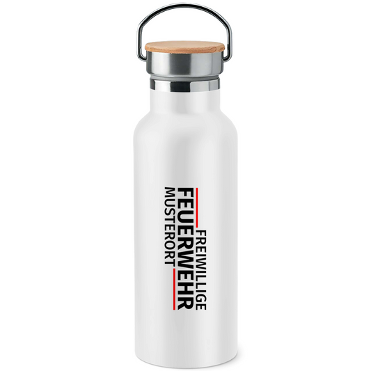 Edelstahl-Trinkflasche mit Bambusdeckel - Modern Freiwillige Feuerwehr [Personalisierbar]