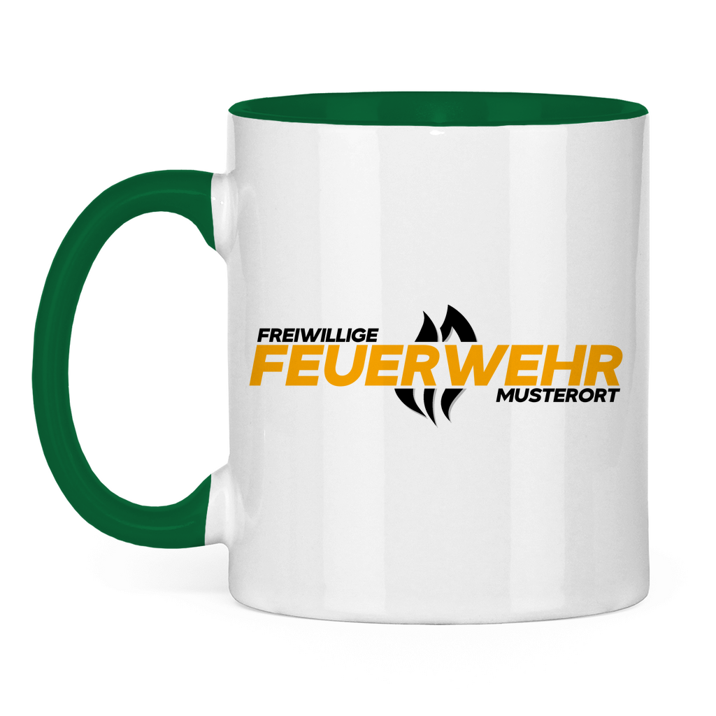 Tasse zweifarbig - Flamme Freiwillige Feuerwehr Gelb [Personalisierbar]