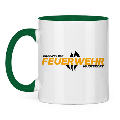 Tasse zweifarbig - Flamme Freiwillige Feuerwehr Gelb [Personalisierbar]
