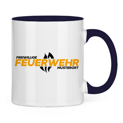 Tasse zweifarbig - Flamme Freiwillige Feuerwehr Gelb [Personalisierbar]