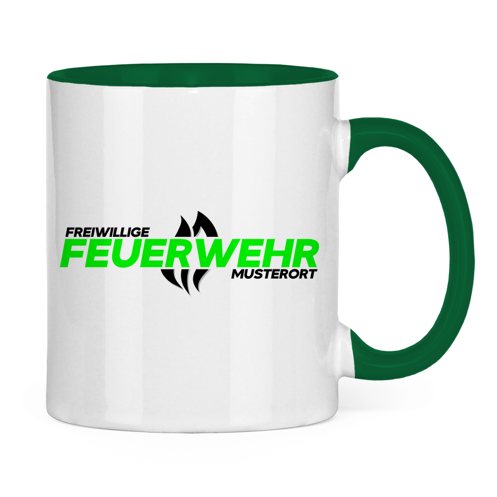 Tasse zweifarbig - Flamme Freiwillige Feuerwehr Grün [Personalisierbar]